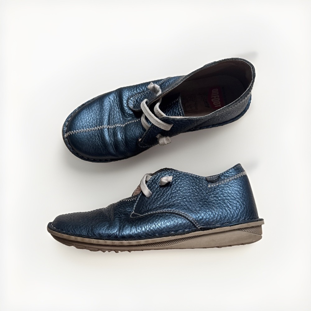 On Foot Your Way Shoes Size 37 Women Blue Shiny Bootie Leather Shoes Lace